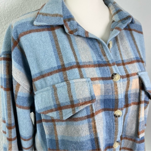 Ford Bronco Official Licensed Blue and Tan Plaid Flannel Shacket Size Large - Picture 8 of 10
